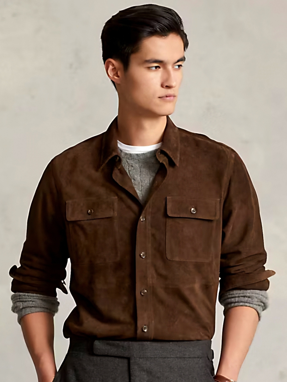 Polo Ralph Lauren Dark Brown Suede Shirt Jacket Size Large
